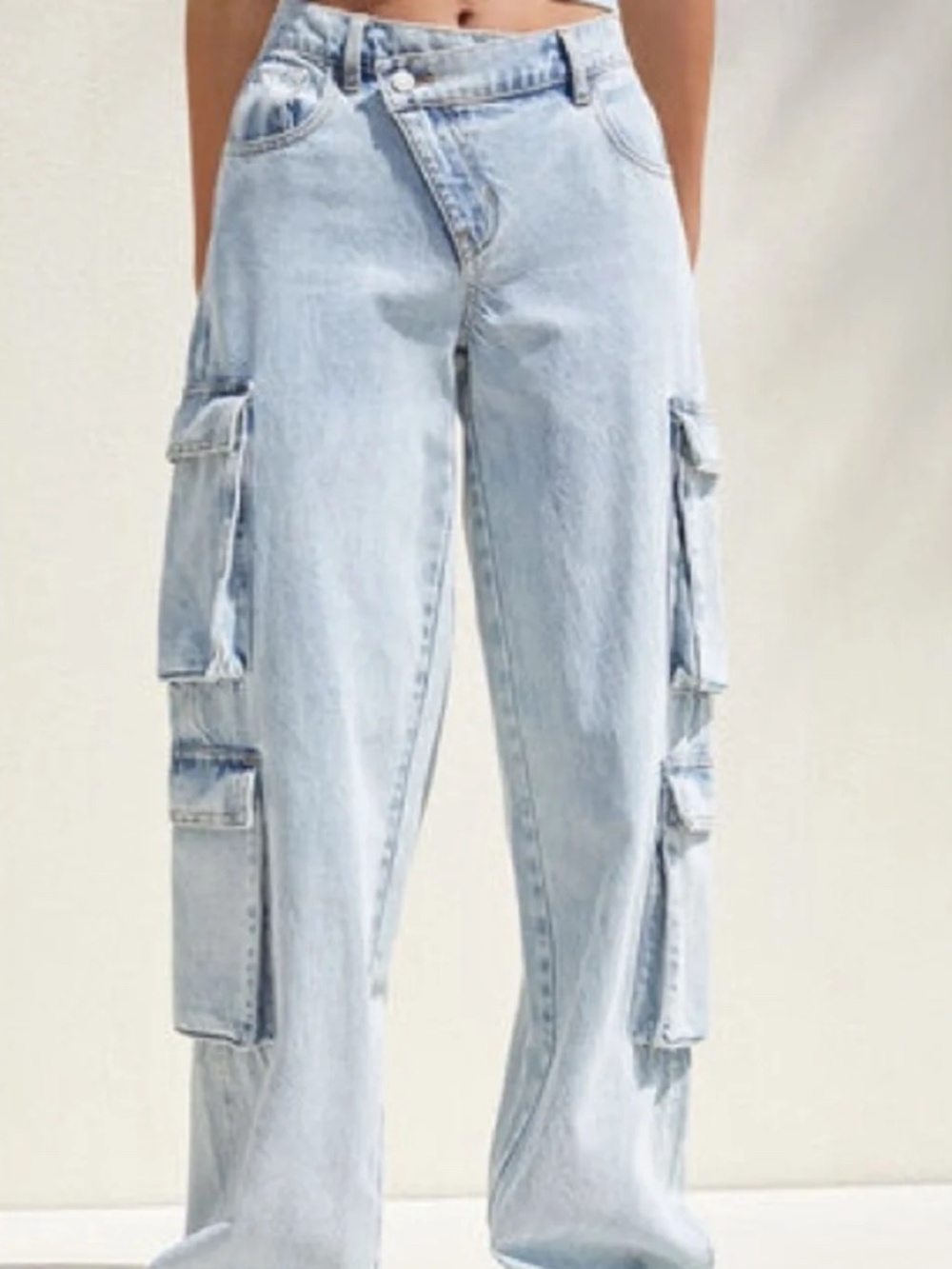 PacSun Light Blue Wash Asymmetric Fly 90s Wide Leg Baggy Cargo Jeans Size 29